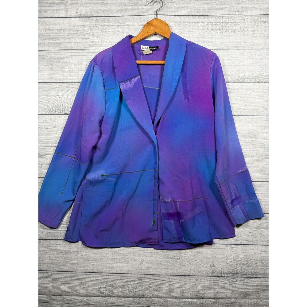 Vintage Michele Michelle Women's 12 Purple Blue Abstract Pantsuit Set 1266